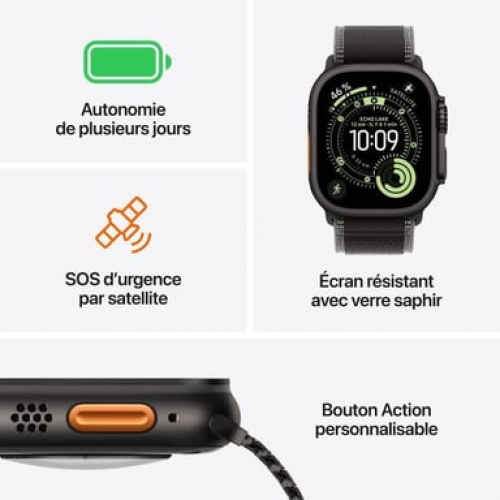 Apple - Apple Watch Ultra 3 OLED 49 mm Digital 422 x 514 Pixeles Pantalla táctil 5G Negro Wifi GPS (satélite) - Nuevo