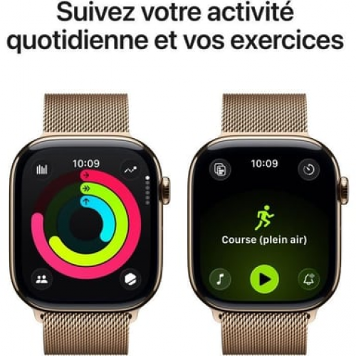 Apple - Watch Series 11 (2025) GPS + Cellular, caja de titanio dorado de 46 mm con correa milanesa, dorado - M/L - Nuevo